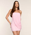 Girls Glo Up Draped Mesh Strapless Mini Dress in Pink