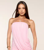 Girls Glo Up Draped Mesh Strapless Mini Dress in Pink