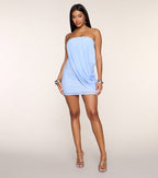 Girls Glo Up Draped Mesh Strapless Mini Dress in Blue