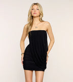 Draped Mesh Strapless Mini Dress