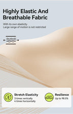 Fabric close-up with stretch and resilience specs