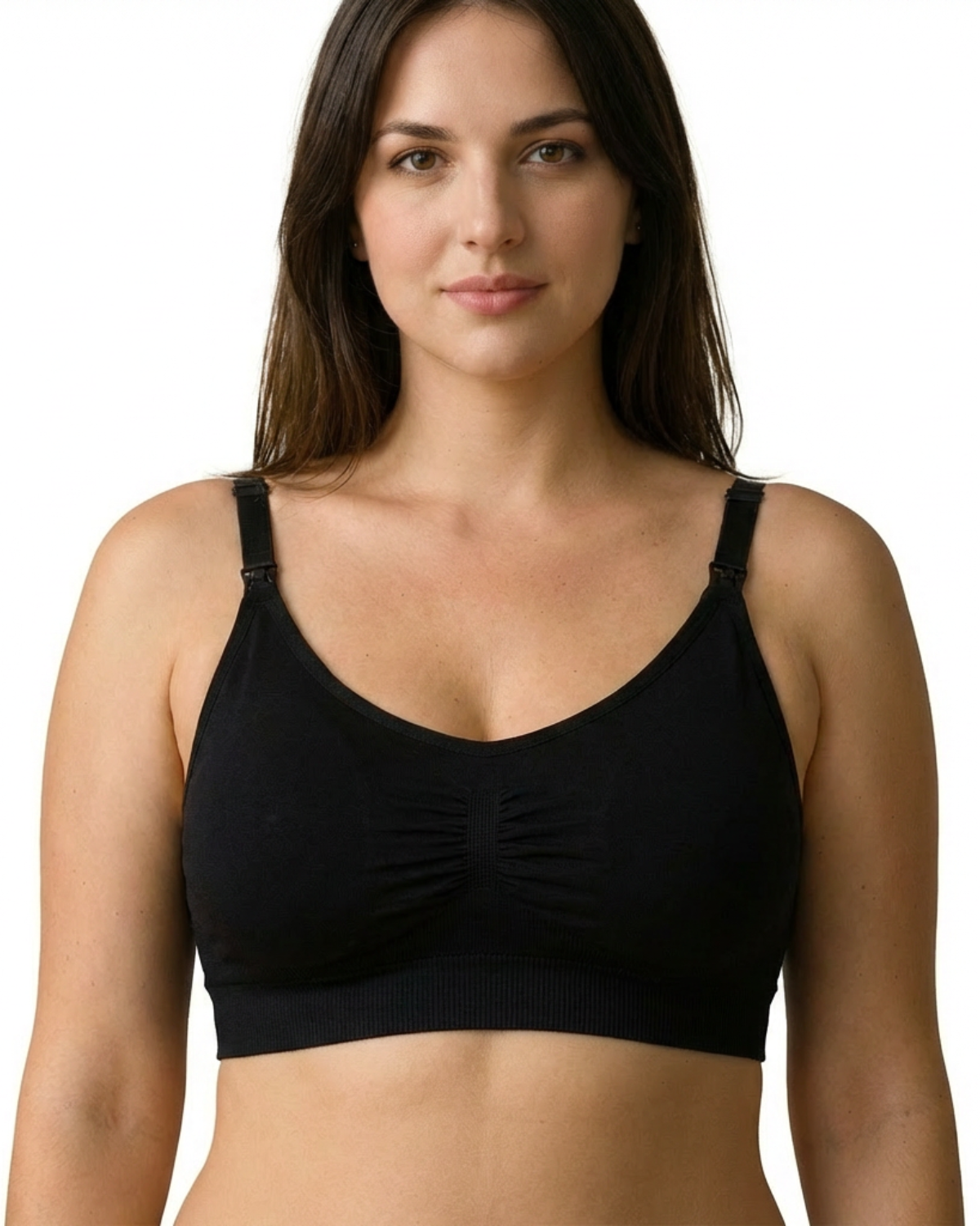 Hands-free nursing and pumping bra, front view