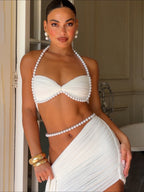 Pearl Luxe Two-Piece Set - White, close-up front view