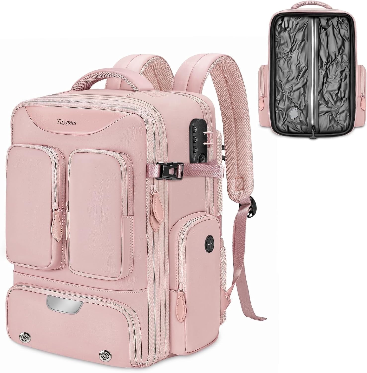 Stylish Pink Vacuum Backpack - Expandable Compression Luggage with Shoe Compartment and Rain Cover for Effortless Travel