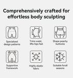 Feature grid: design pattern, waist trim, hip shape, framework, elastic fabric, all season