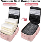 Stylish Pink Vacuum Backpack - Expandable Compression Luggage with Shoe Compartment and Rain Cover for Effortless Travel