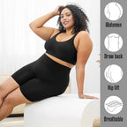 On-model with feature diagram: abdomen, draw back, hip lift, breathable